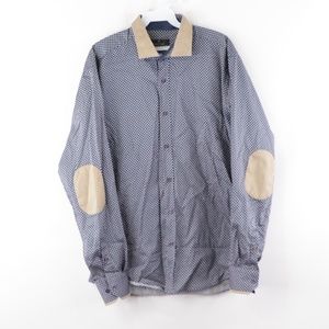 Emanuelle Khanh Mens XL Geometric Dress Shirt Blue